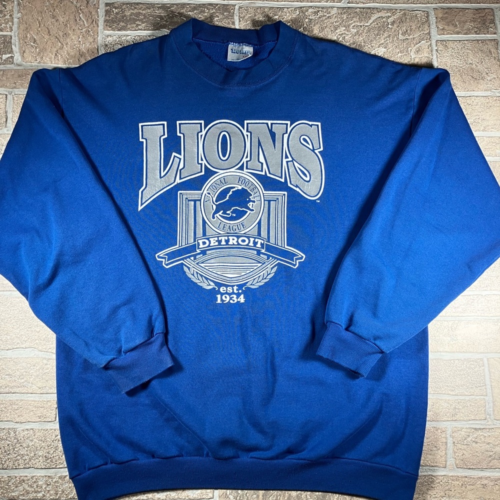 Detroit Lions Est. 1934 Vintage 80's/90's Tee Jays Brand Blue Sweater Men's XXL